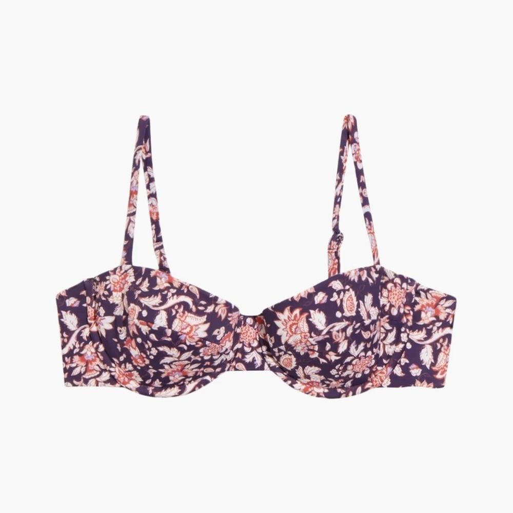 Veronica Beard Dyer Bikini Swimsuit Top Large Ultramarine Floral NWT Underwire